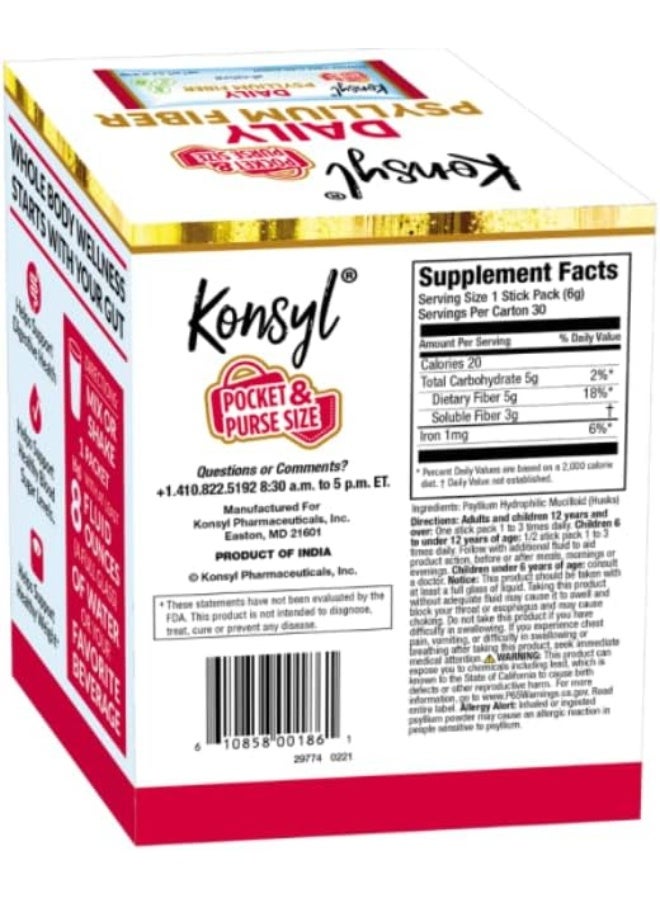 Konsyl Daily Psyllium Fiber Stick Packs - On-The-Go Fiber Supplement Powder - Convenient, All-Natural Soluble Fiber, Gluten-Free & Sugar-Free, Vegan & Keto - 30 Packets - Image 2